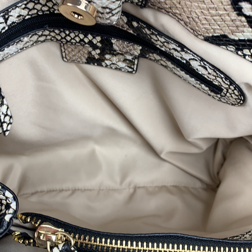 INC Purse Shoulder Bag Tan Vegan Snake Faux Reptile Large Chain Zippered Satchel - Picture 8 of 16